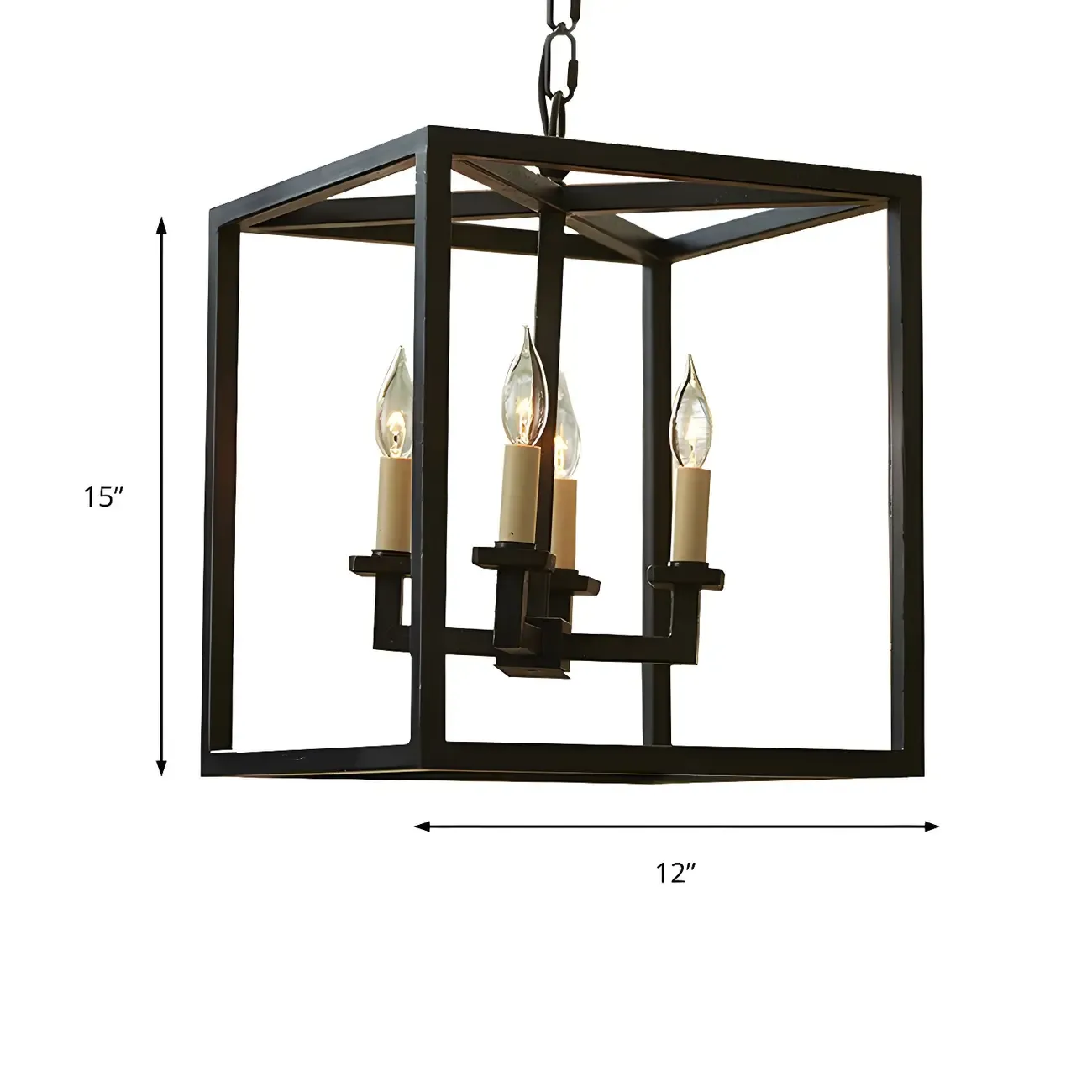 Industrial Black Metal Square Lantern Candle Chandelier Image - 5