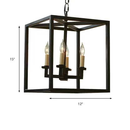 Industrial Black Metal Square Lantern Candle Chandelier Image - 5