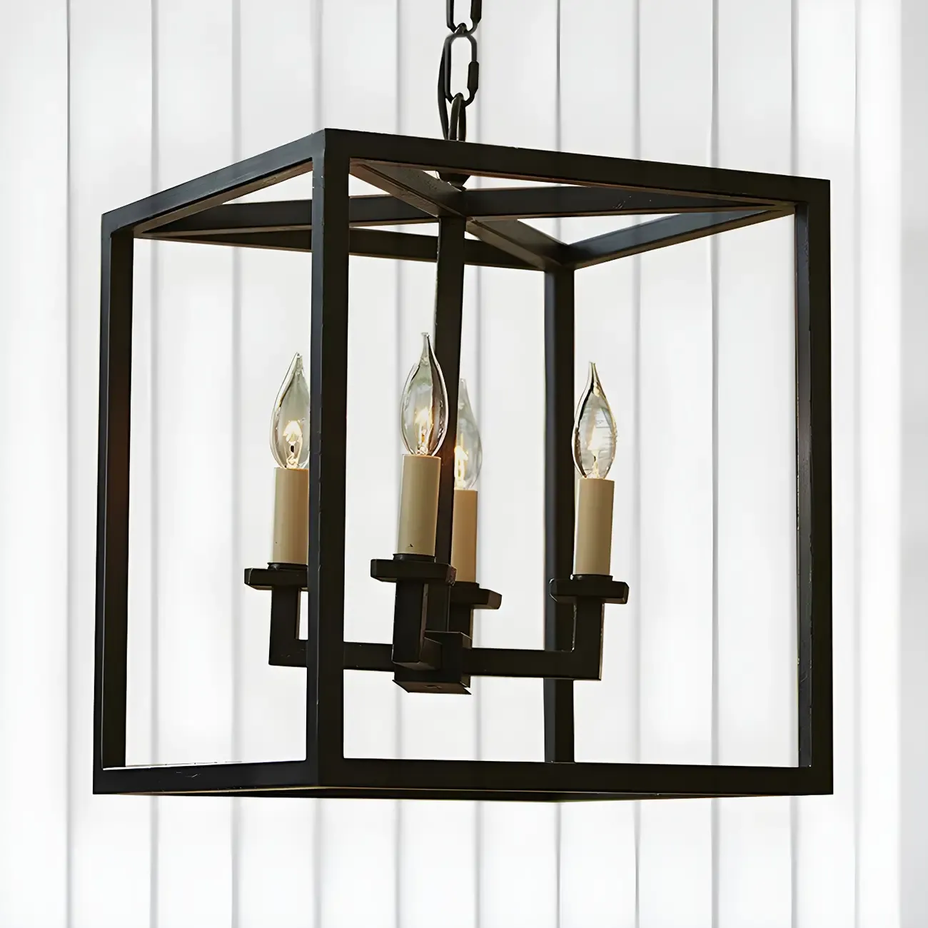 Industrial Black Metal Square Lantern Candle Chandelier Image - 6