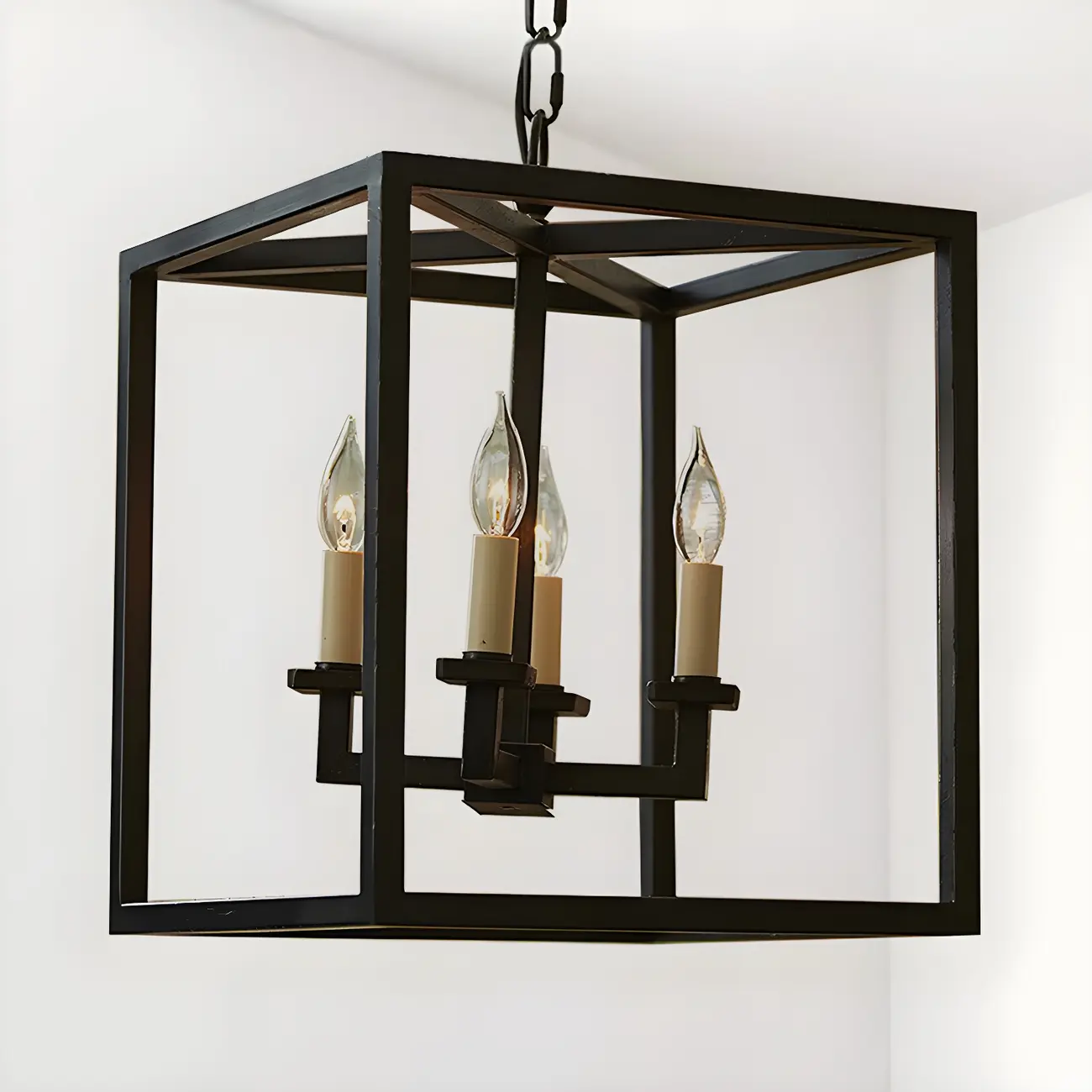 Industrial Black Metal Square Lantern Candle Chandelier Image - 7 | homeyfad