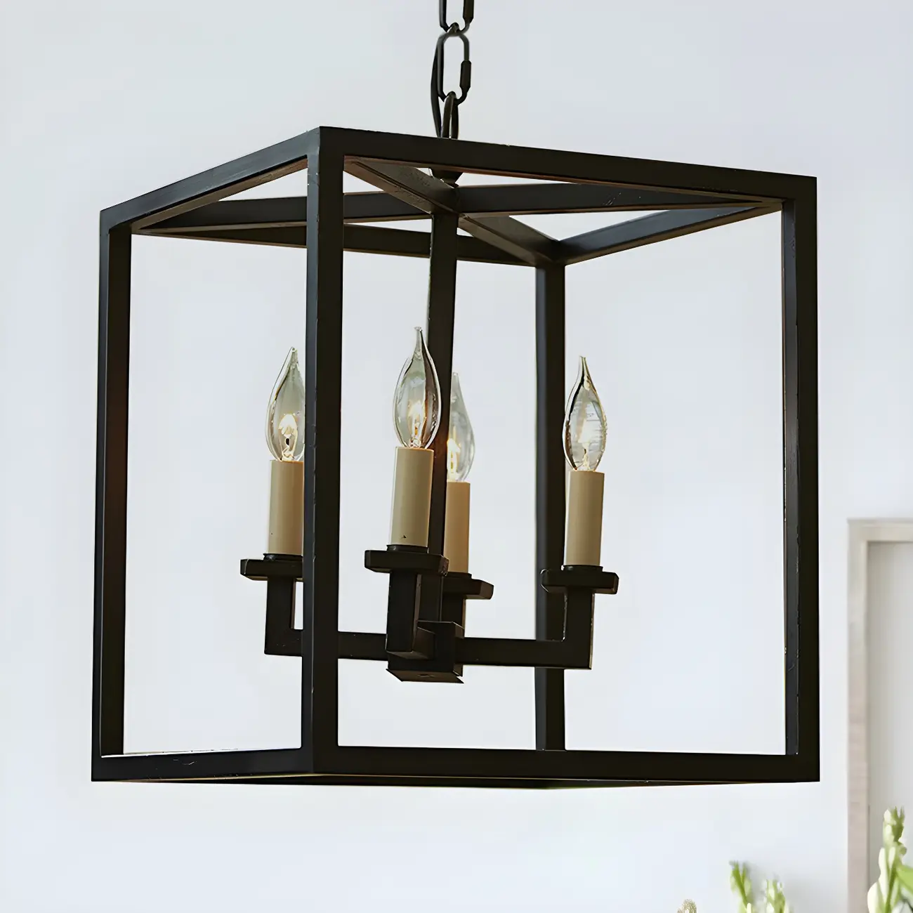 Industrial Black Metal Square Lantern Candle Chandelier Image - 1 | homeyfad