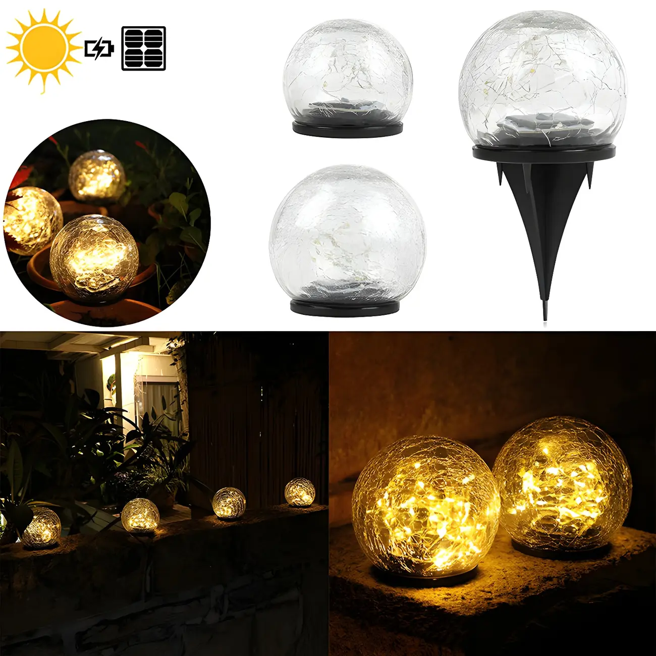 Simplicity Crackle Glass Ball Landscape Lighting Image - 4 | homeyfad