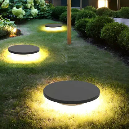  Matte Grey Disc Metal Solar Landscape Lighting Image - 3