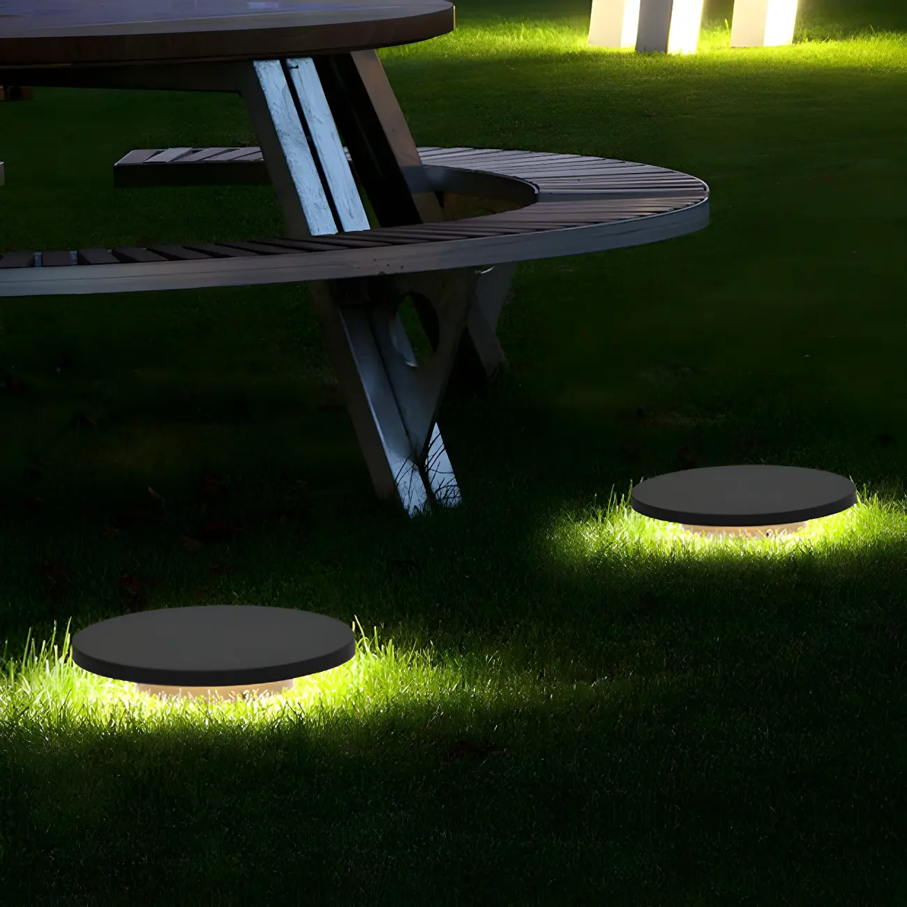  Matte Grey Disc Metal Solar Landscape Lighting Image - 5 | homeyfad
