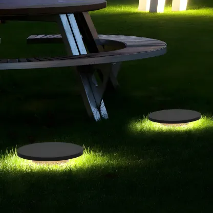  Matte Grey Disc Metal Solar Landscape Lighting Image - 5