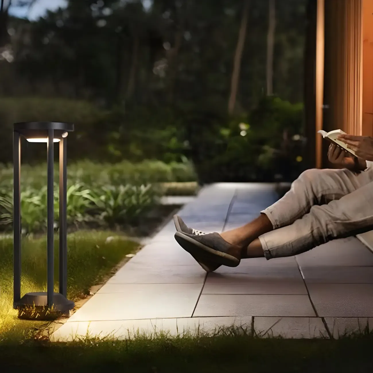 Open Cylindrical Black Metal Solar Landscape Lighting Image - 4