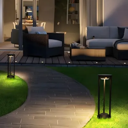 Open Cylindrical Black Metal Solar Landscape Lighting Image - 2