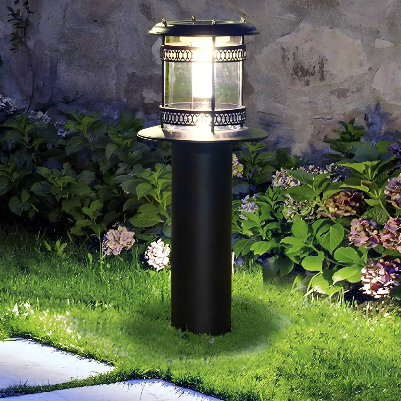Cylinder Patio Solar Metal Landscape Lighting Image - 3