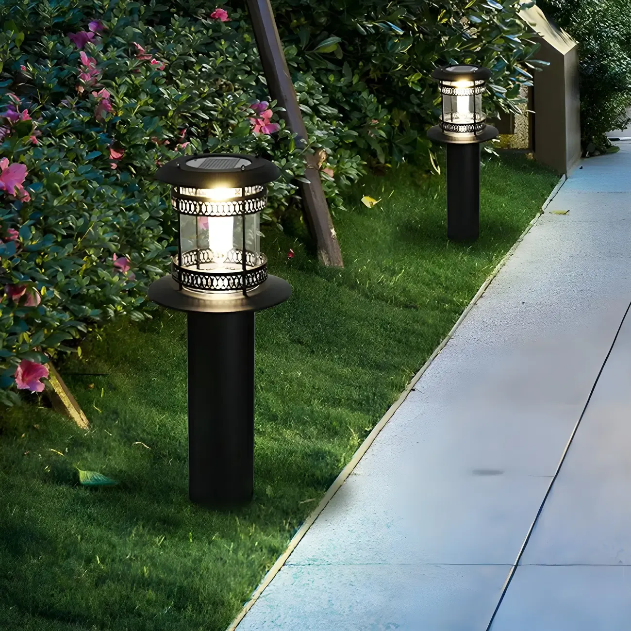 Cylinder Patio Solar Metal Landscape Lighting Image - 2