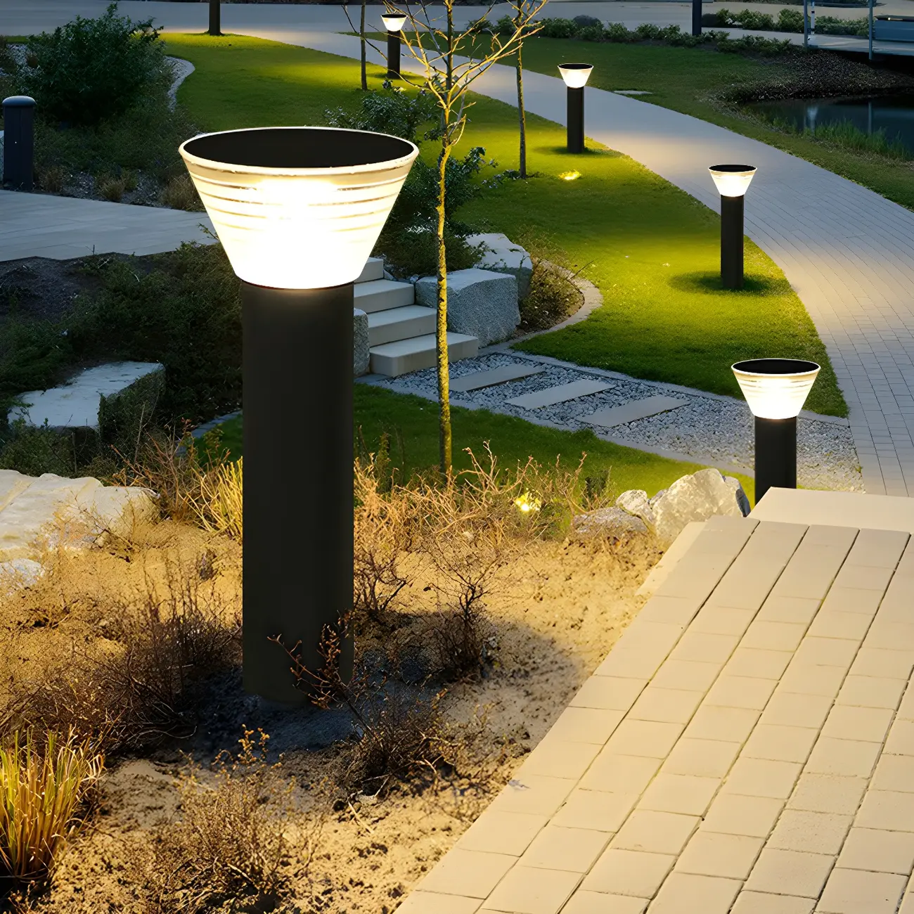 Modern Solar Pillar Conical Metal Landscape Lighting Image - 1 | homeyfad