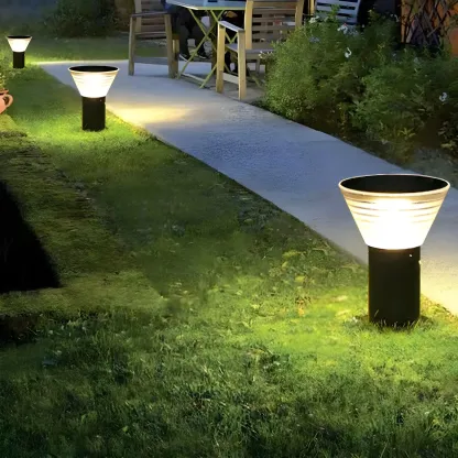 Modern Solar Pillar Conical Metal Landscape Lighting Image - 2