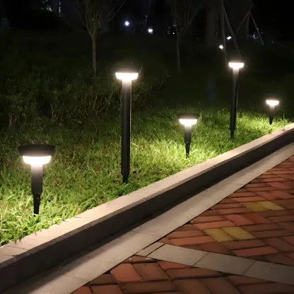 Modern Round Stake Solar Metal Landscape Lighting Image - 2
