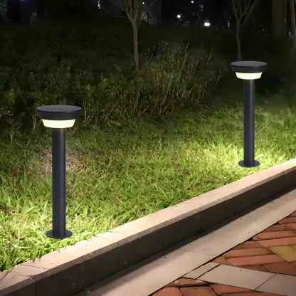 Modern Round Stake Solar Metal Landscape Lighting Image - 3