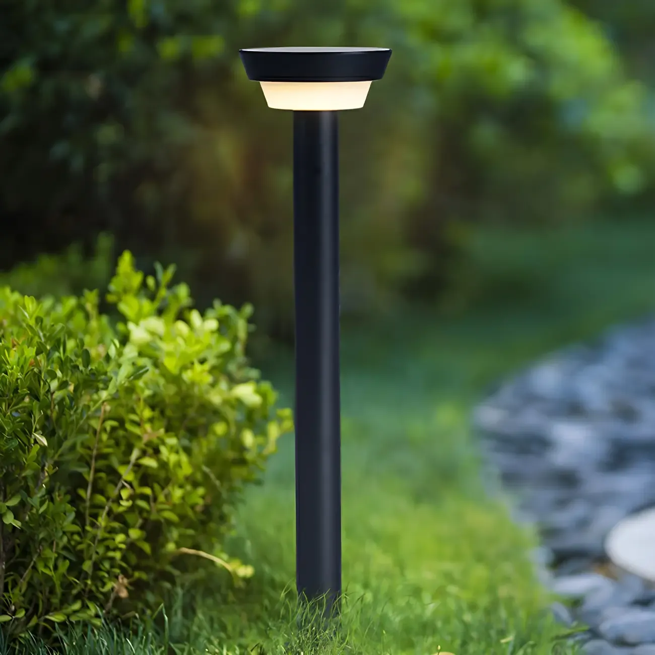 Modern Round Stake Solar Metal Landscape Lighting Image - 4