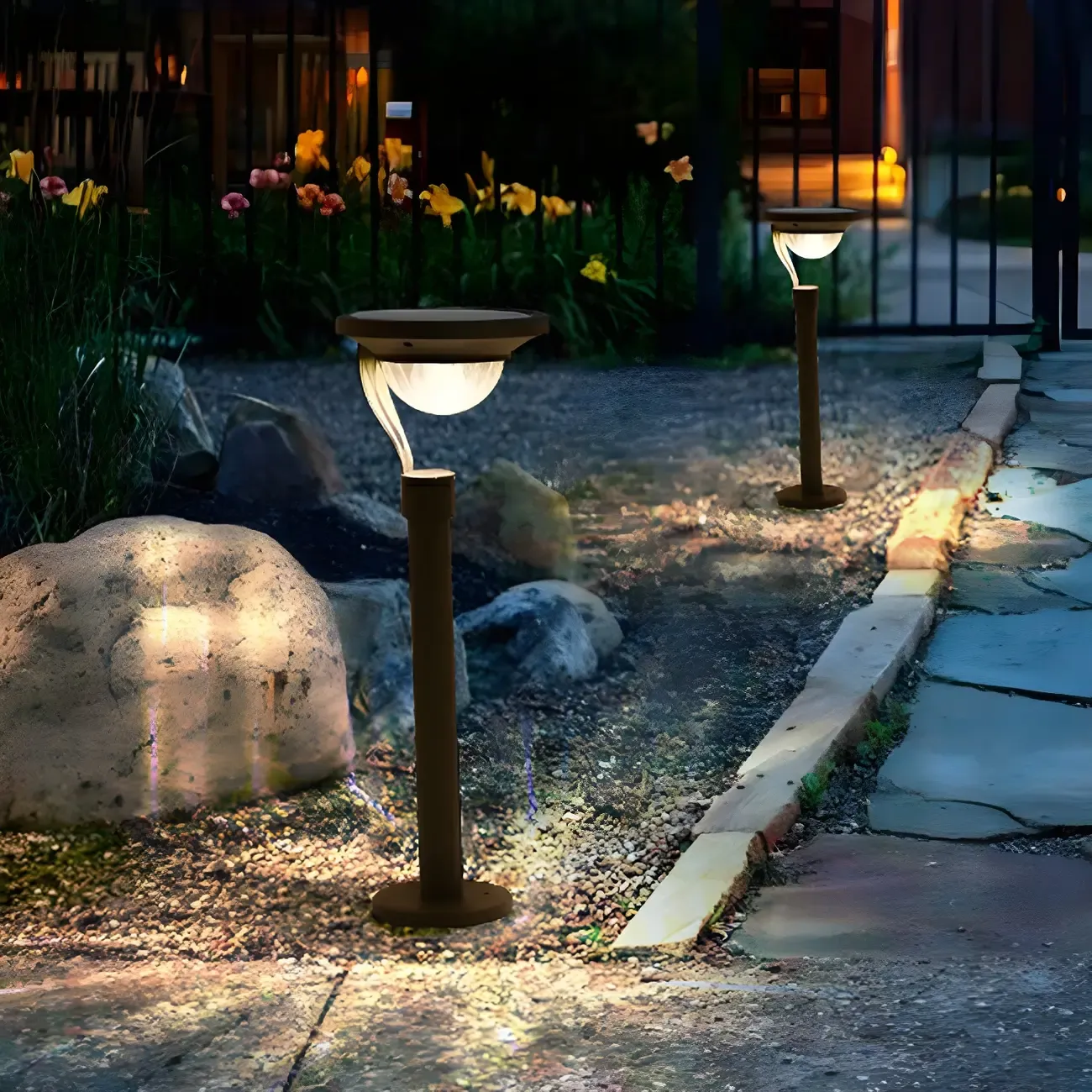 Simple Dark Grey Solar Stake Light with Bowl Plastic Shade Image - 1