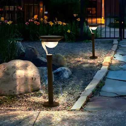 Simple Dark Grey Solar Stake Light with Bowl Plastic Shade Image - 1