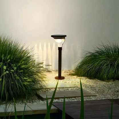 Simple Dark Grey Solar Stake Light with Bowl Plastic Shade Image - 2