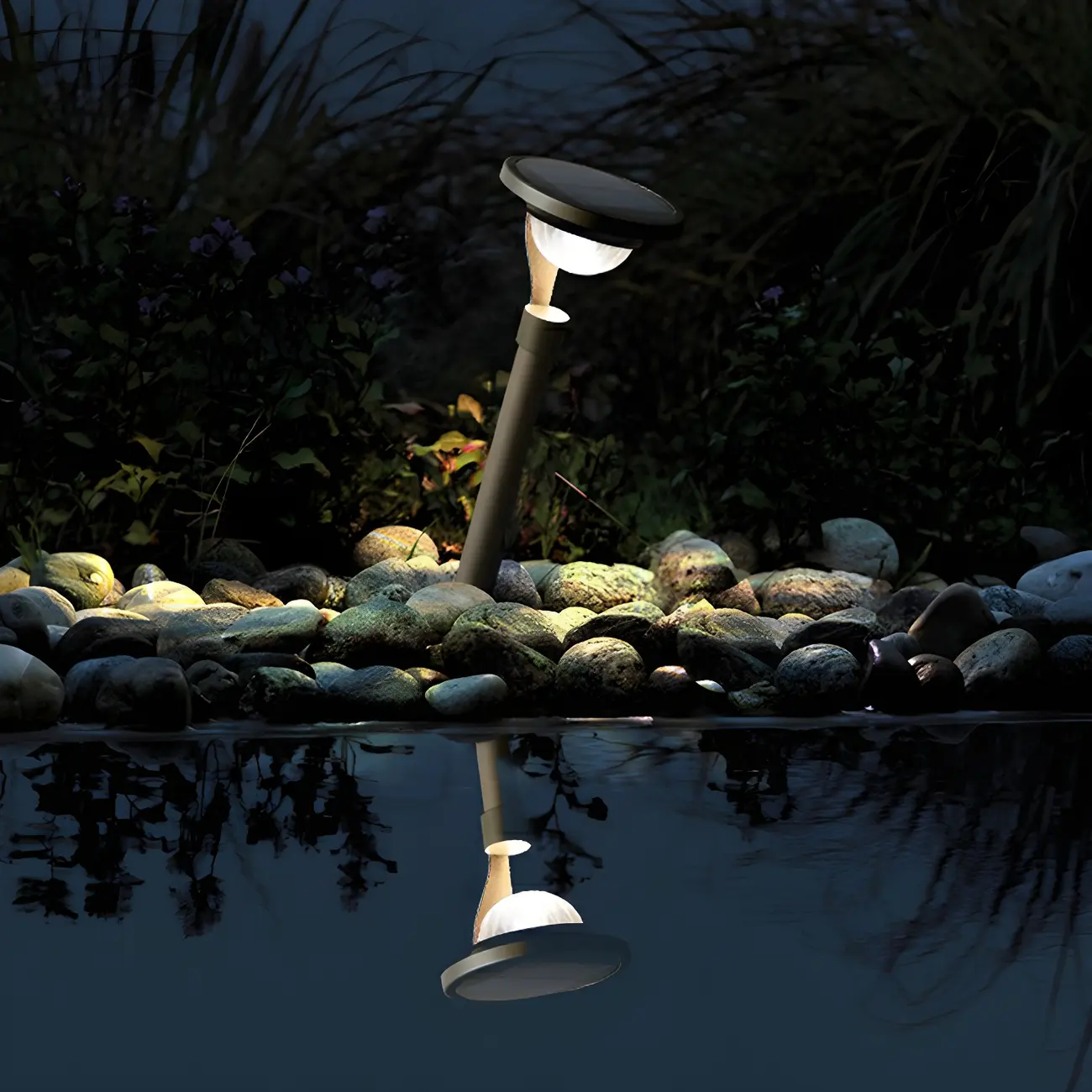 Simple Dark Grey Solar Stake Light with Bowl Plastic Shade Image - 3 | homeyfad