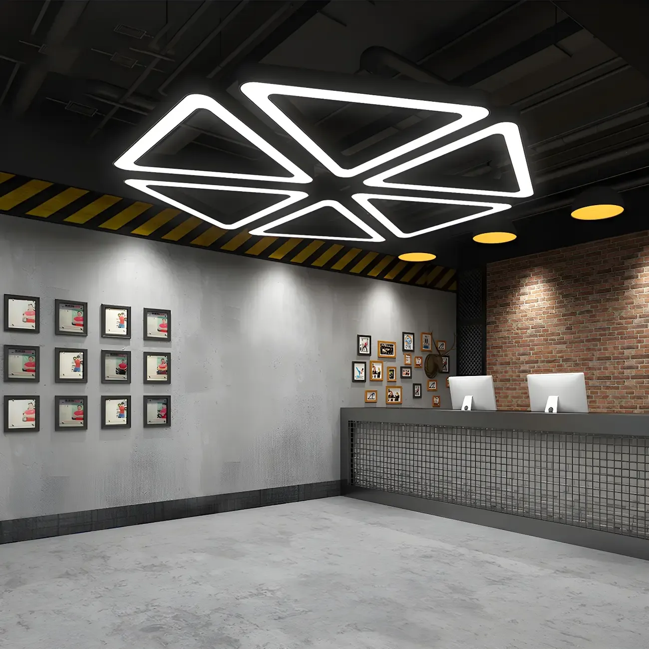 Modern White LED Unique Triangle Chandelier for Public Spaces Image - 3