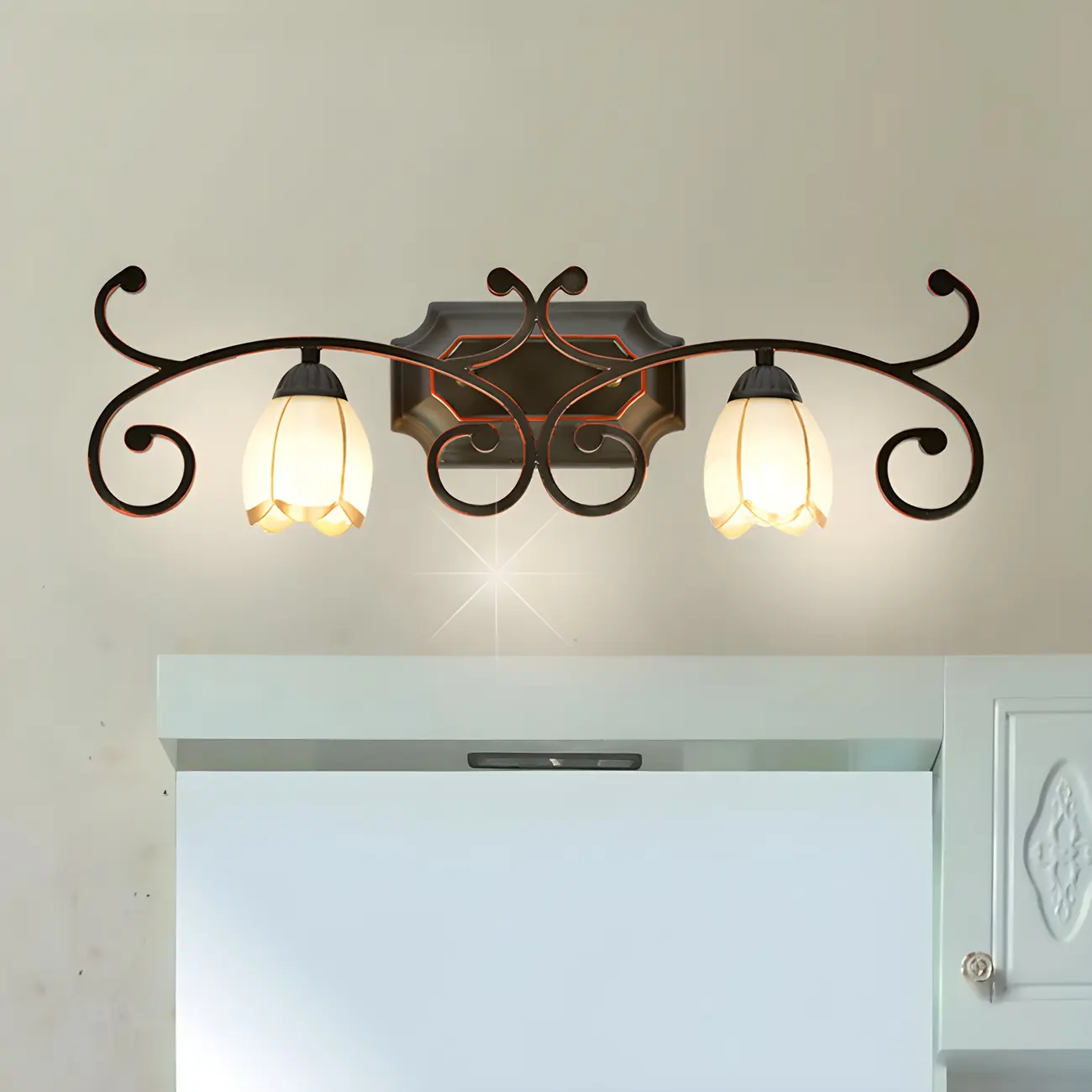 Vintage Frosted Glass Flower Vanity Light for Bathroom Image - 2 | homeyfad