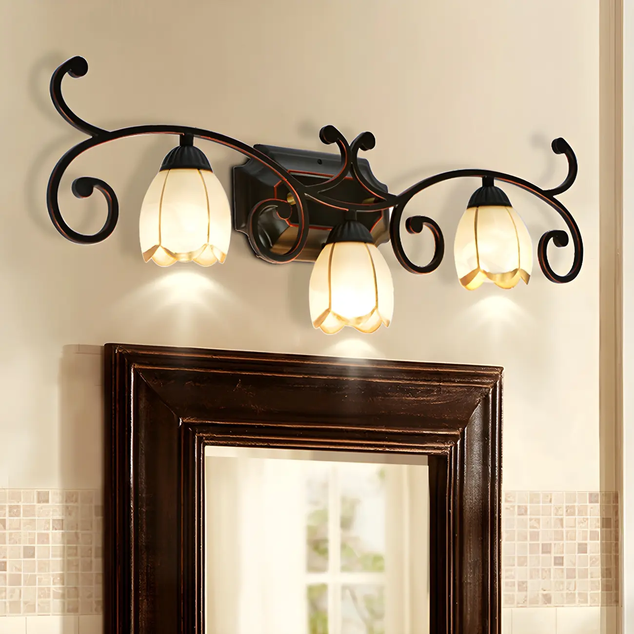 Vintage Frosted Glass Flower Vanity Light for Bathroom Image - 1 | homeyfad