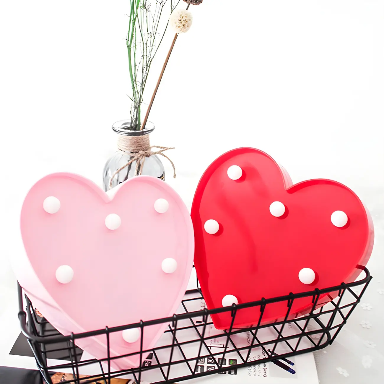 Red and Pink Loving Heart Shaped Battery Night Light Image - 2 | homeyfad
