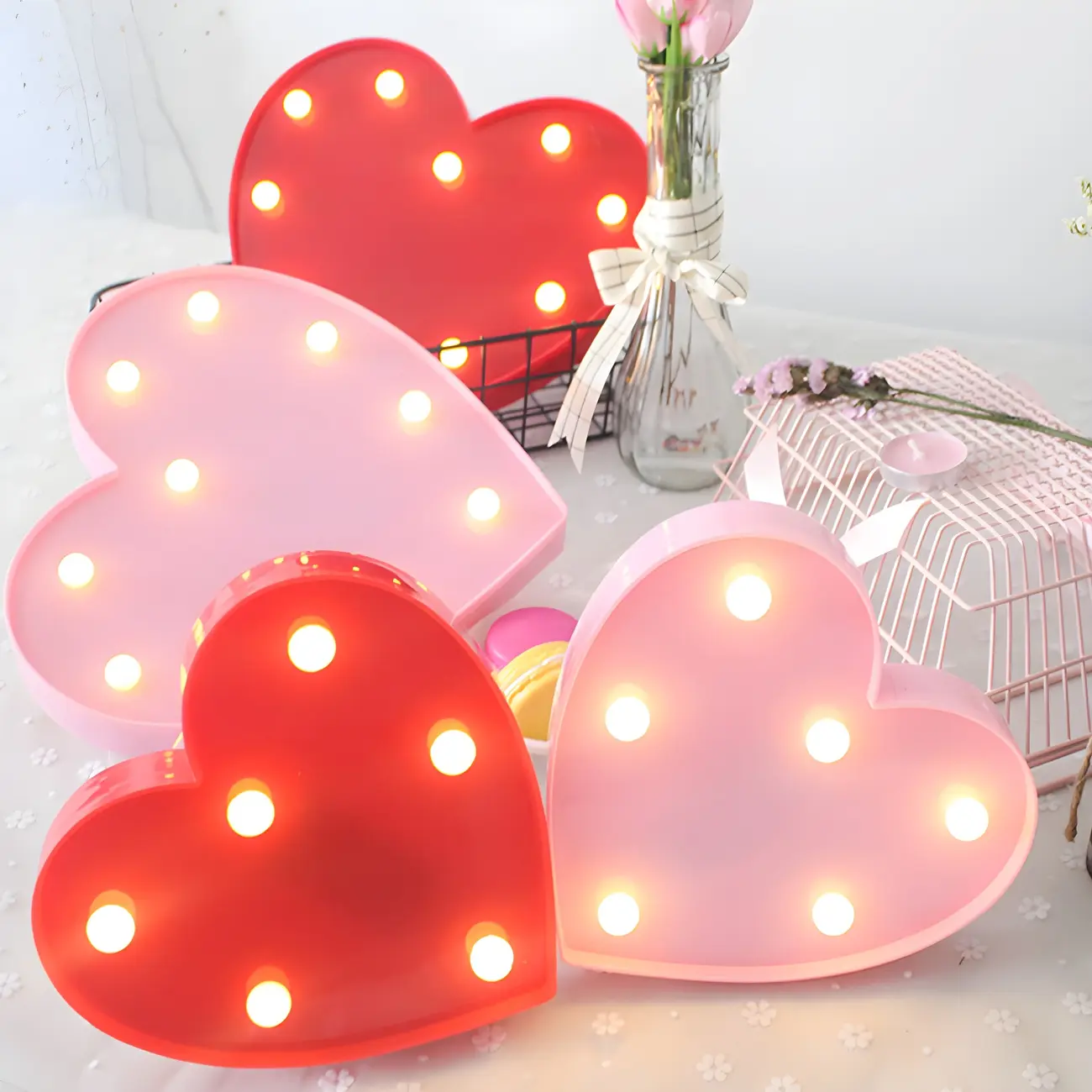 Red and Pink Loving Heart Shaped Battery Night Light Image - 1 | homeyfad