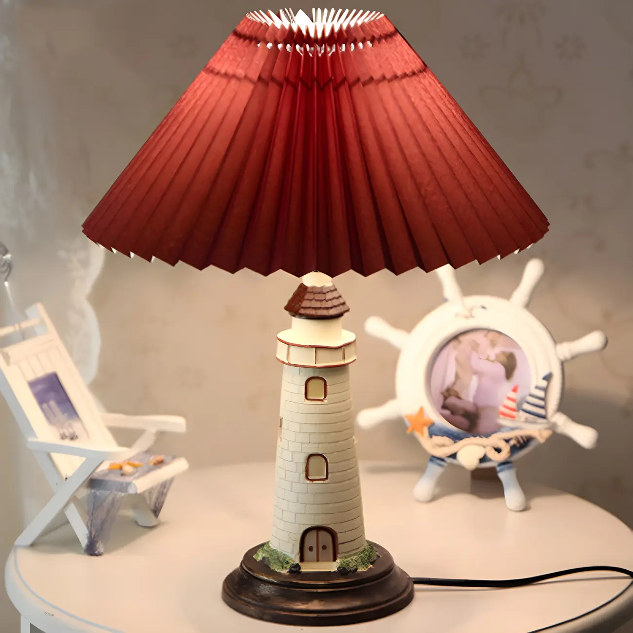 Red Lighthouse Shape Resin Kids Lamp LED Night Light for Bedroom | homeyfad