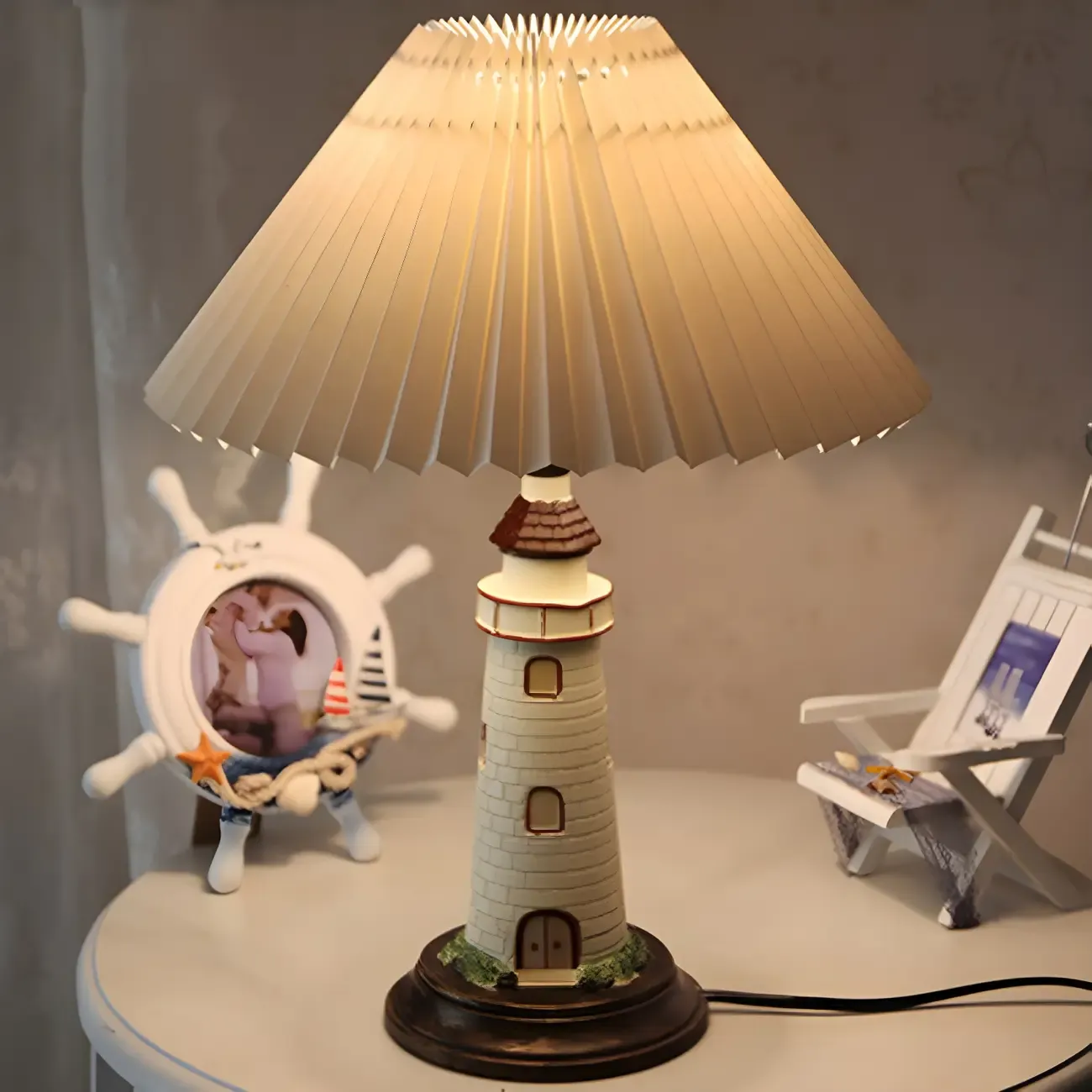 Red Lighthouse Shape Resin Kids Lamp LED Night Light for Bedroom
