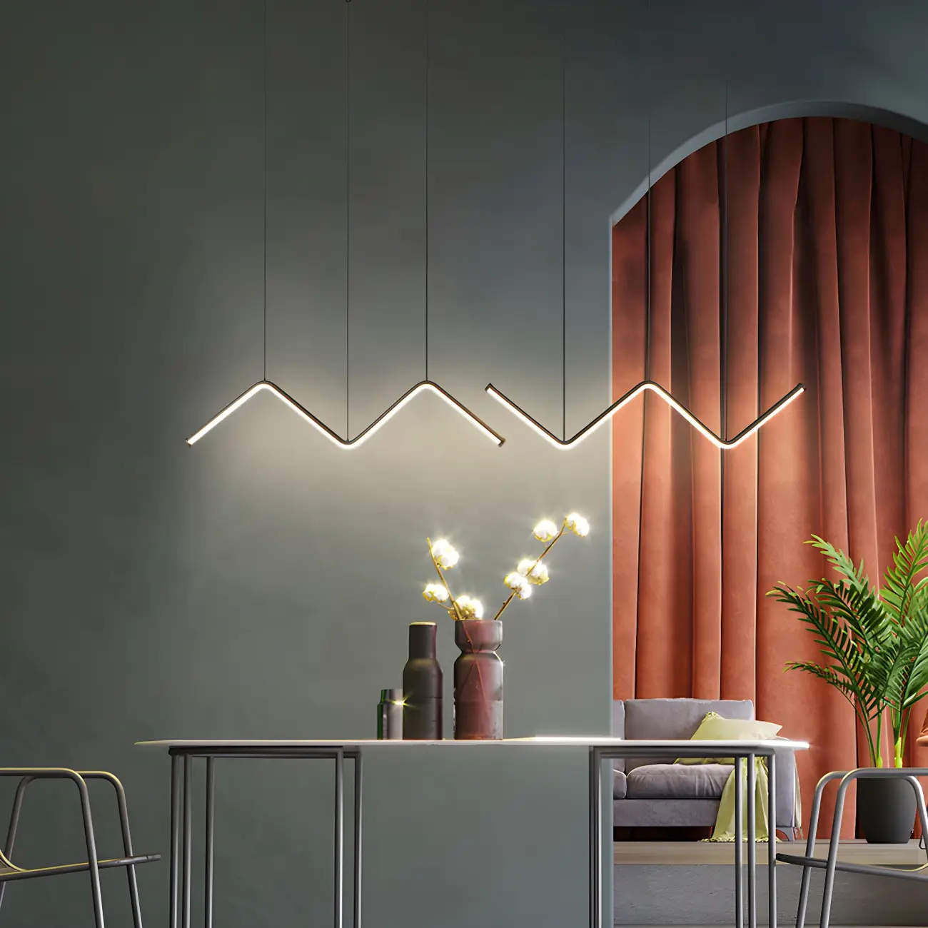 Modern Metal W-Shaped LED Island Pendant Light Image - 10 | homeyfad