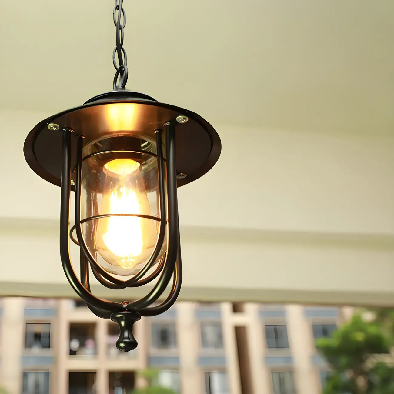 Traditional Vintage Black Cage Outdoor Pendant Lights