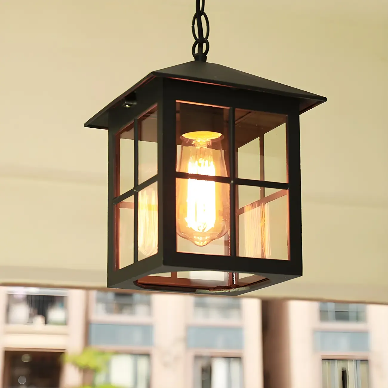 Traditional Country Gridded Box Outdoor Pendant Light | HomeyFad