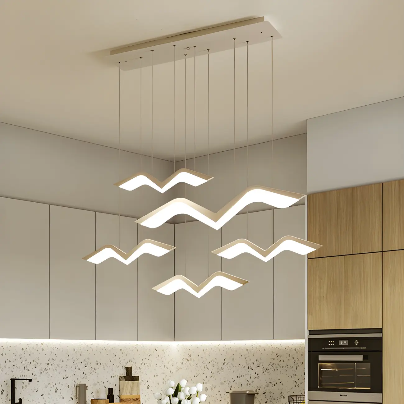 Art Deco Linear Kitchen Pendant Light in Dimmable & Remote Image - 1 | homeyfad