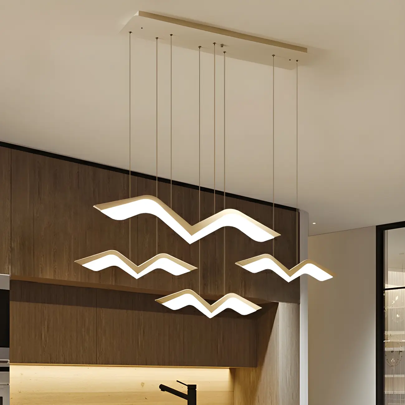 Art Deco Linear Kitchen Pendant Light in Dimmable & Remote Image - 2 | homeyfad