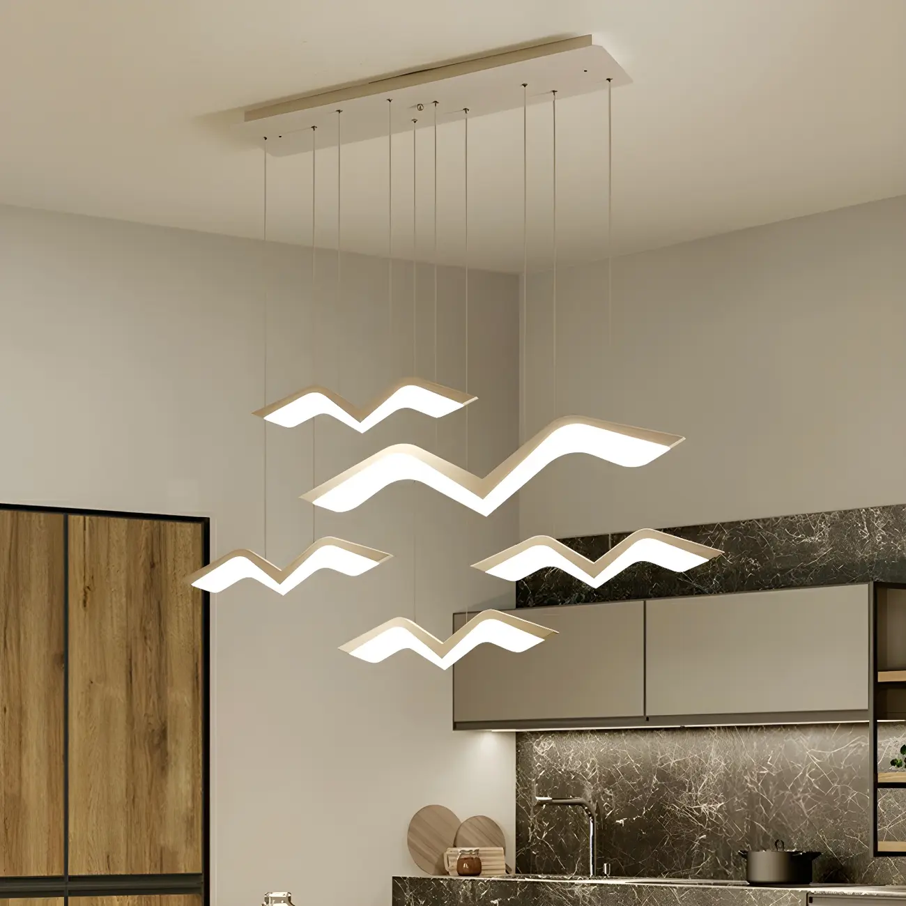 Art Deco Linear Kitchen Pendant Light in Dimmable & Remote Image - 3 | homeyfad
