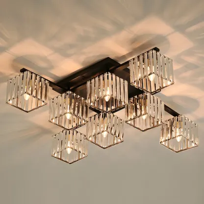 Modern Square Gold Crystal Flush Ceiling Light in 8 Lights Image - 2