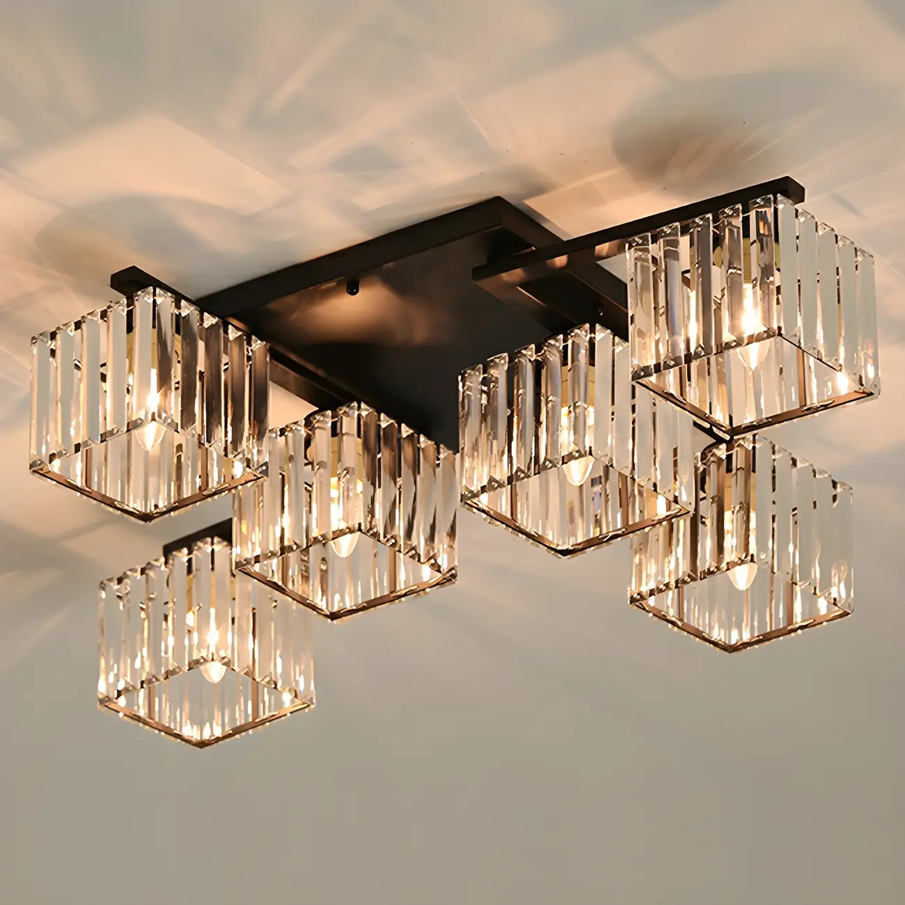 Modern Square Gold Crystal Flush Ceiling Light in 8 Lights Image - 3 | homeyfad