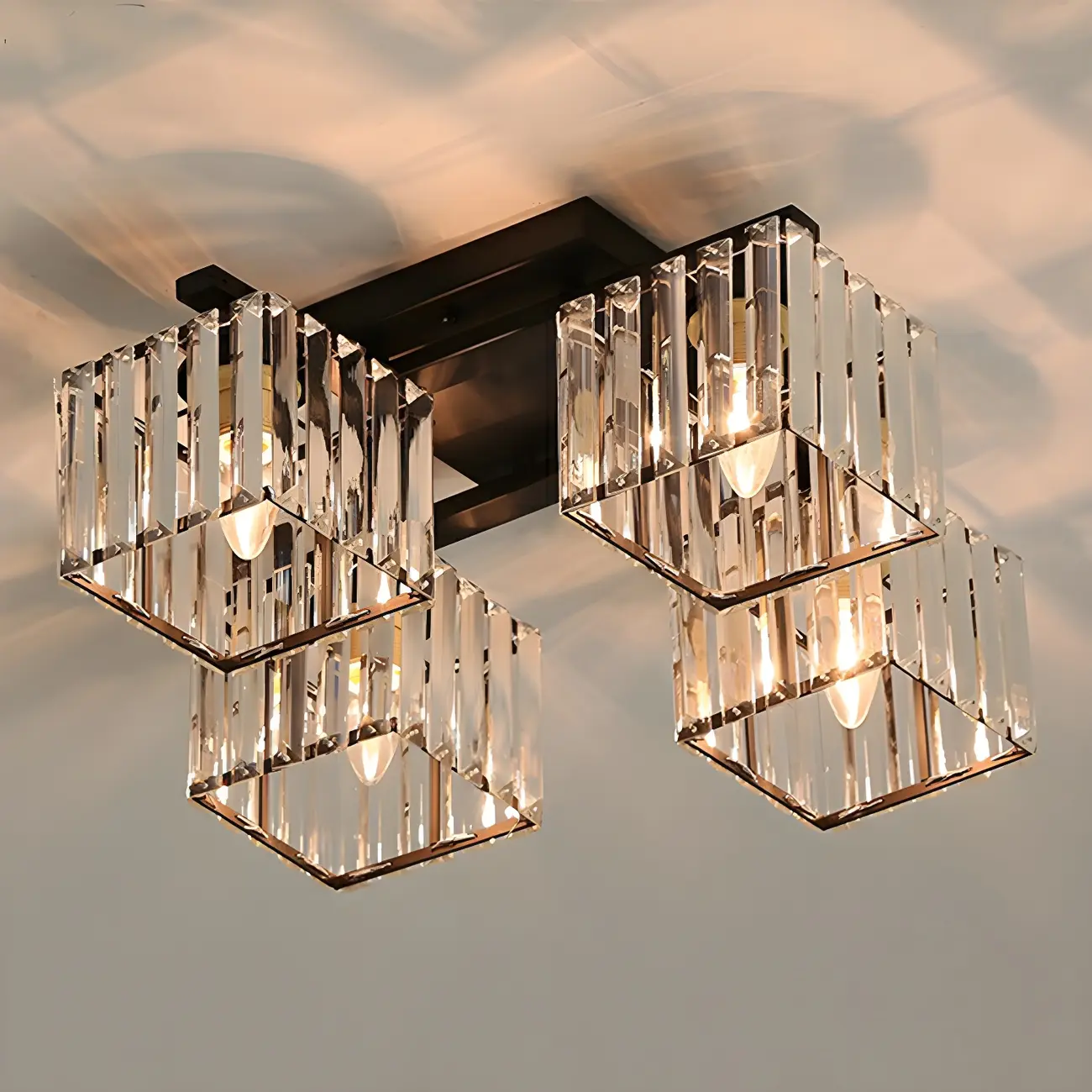 Modern Square Gold Crystal Flush Ceiling Light in 8 Lights Image - 5 | homeyfad