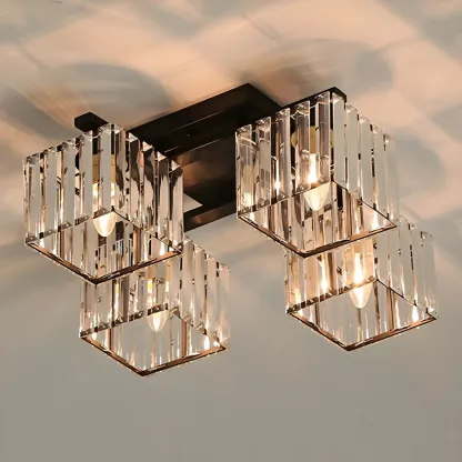Modern Square Gold Crystal Flush Ceiling Light in 8 Lights Image - 5