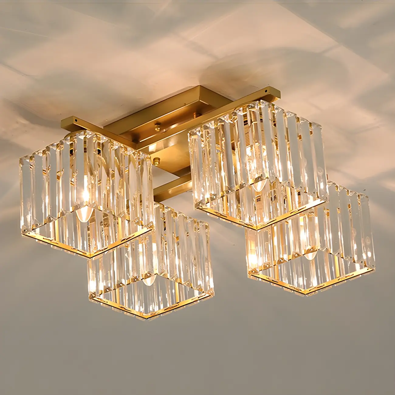 Modern Square Gold Crystal Flush Ceiling Light in 8 Lights Image - 7 | homeyfad