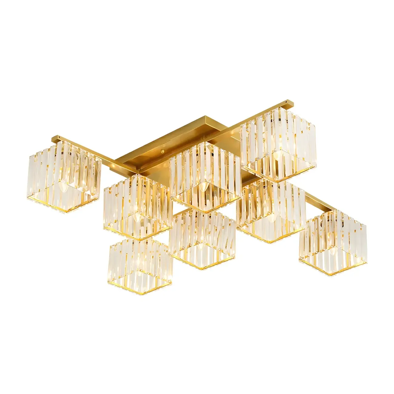 Modern Square Gold Crystal Flush Ceiling Light in 8 Lights Image - 10