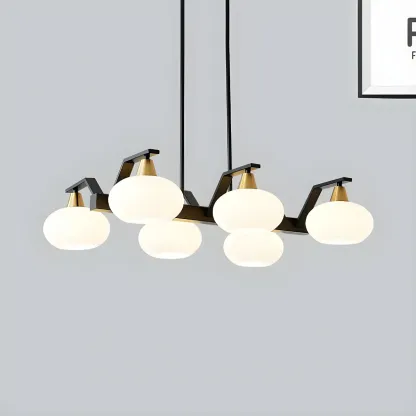Trendy Modern Black Oval Glass Island Chandelier Image - 2