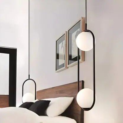 Globe Pendant Lighting Modern White Glass 1/2 Lights Black/Gold Hanging Ceiling Lamp for Bedroom Image - 7