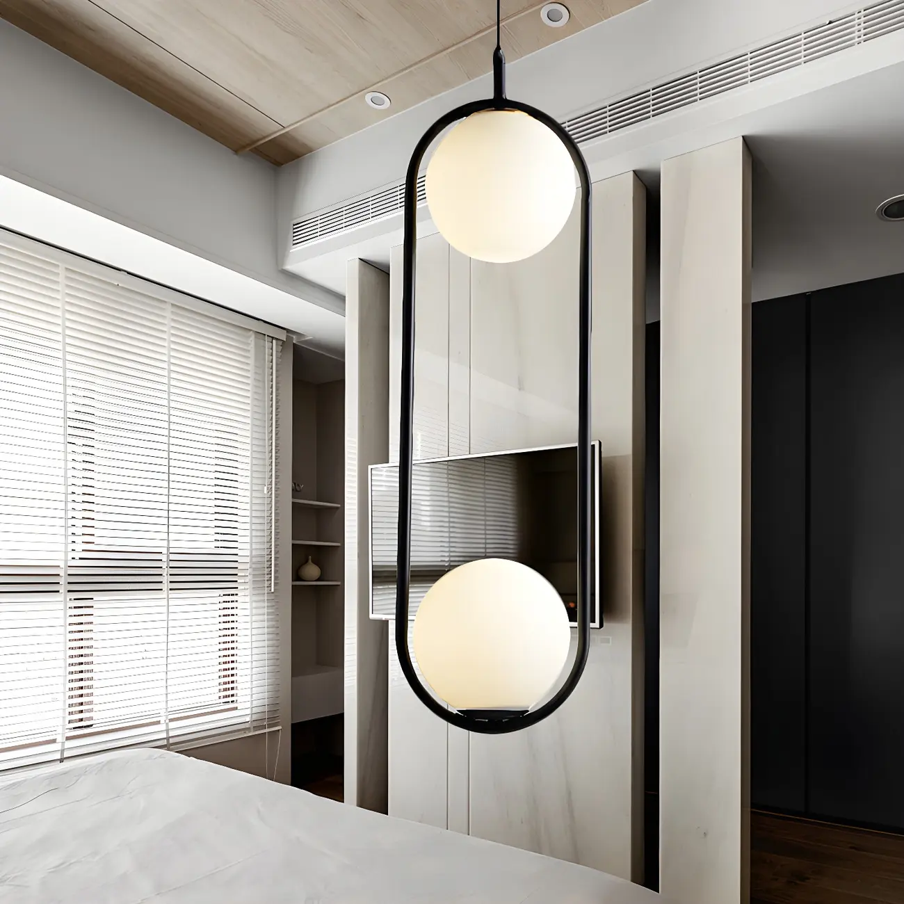 Globe Pendant Lighting Modern White Glass 1/2 Lights Black/Gold Hanging Ceiling Lamp for Bedroom Image - 8 | homeyfad