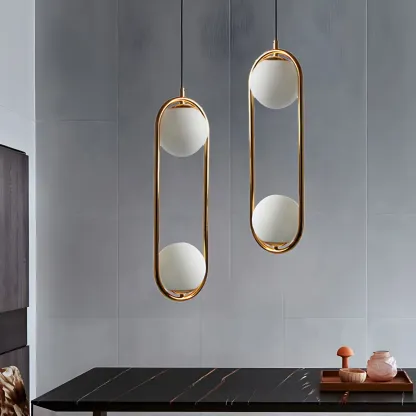 Globe Pendant Lighting Modern White Glass 1/2 Lights Black/Gold Hanging Ceiling Lamp for Bedroom Image - 13