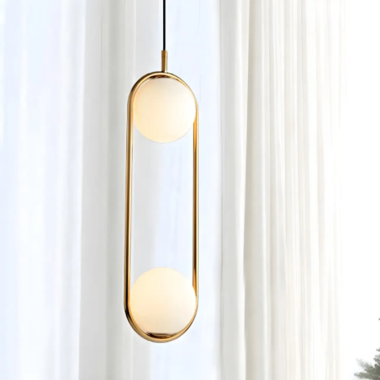 Globe Pendant Lighting Modern White Glass 1/2 Lights Black/Gold Hanging Ceiling Lamp for Bedroom Image - 14