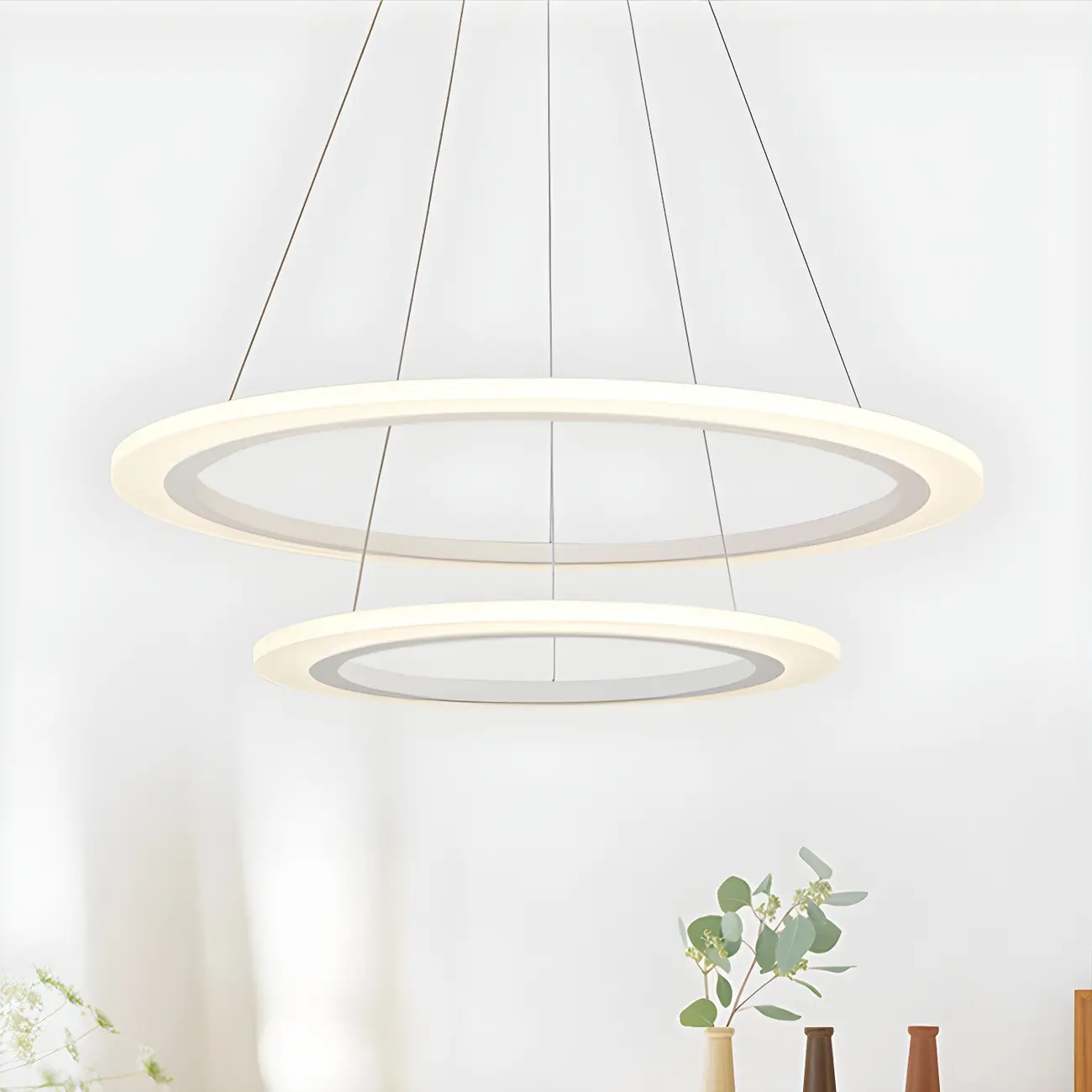 White Circular Modern Metal LED Pendant Chandelier Image - 14 | homeyfad