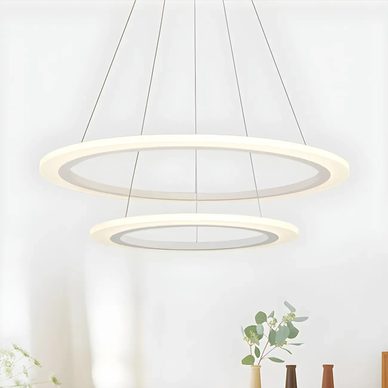 White Circular Modern Metal LED Pendant Chandelier Image - 14