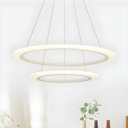 White Circular Modern Metal LED Pendant Chandelier Image - 14