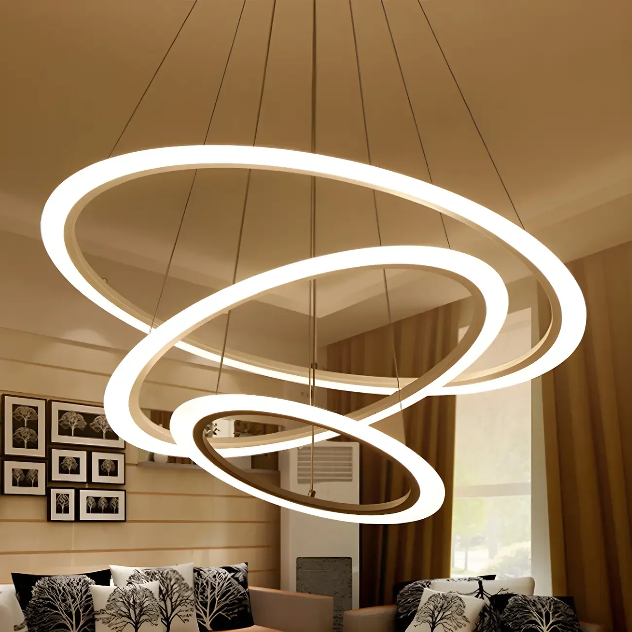 White Circular Modern Metal LED Pendant Chandelier Image - 5